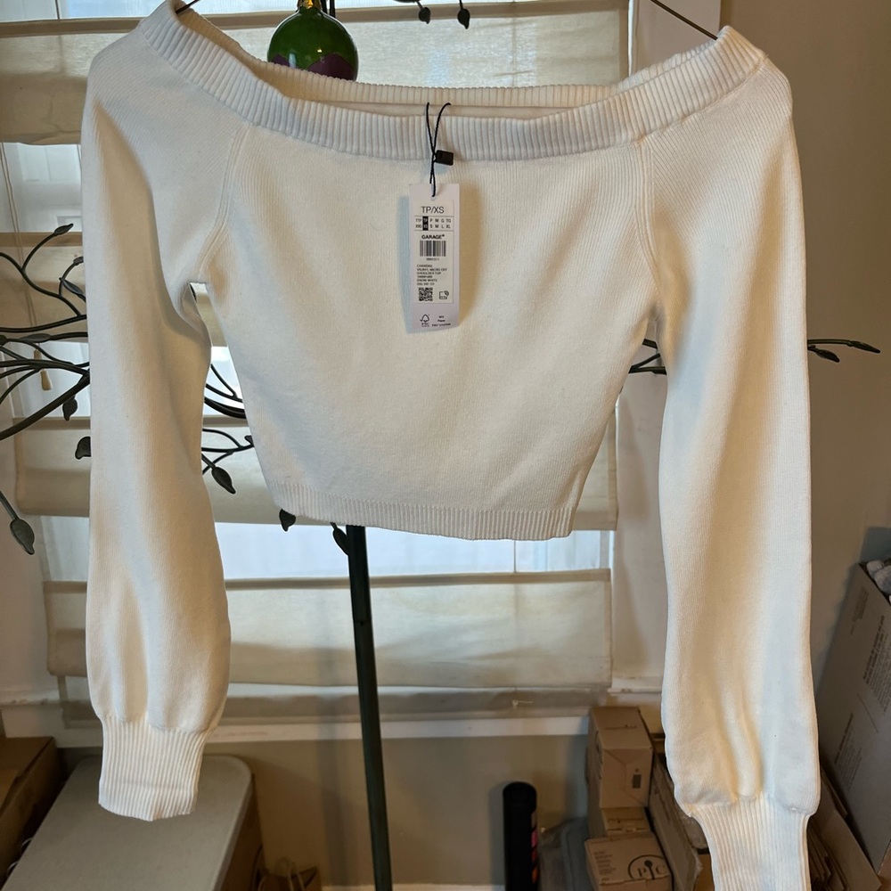 Garage Off-Shoulder Cream Sweater